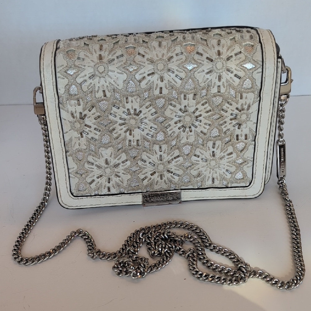 Michael Kors Off White Floral Chain Crossbody Bag